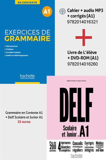 SUPER PACK: DELF A1 SCOLAIRE & JUNIOR + METHODE EXERCICES DE GRAMMAIRE EN CONTEXTE A1 (+ MP3 + CORRI