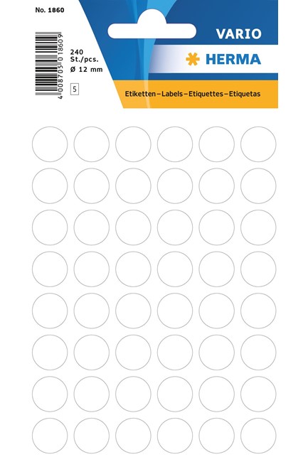 ΕΤΙΚΕΤΕΣ ΣΤΡΟΓΓΥΛΕΣ 12ΜΜ 10Φ.ΛΕΥΚΕΣ HERMA 1860