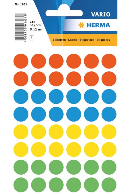 ΕΤΙΚΕΤΕΣ ΣΤΡΟΓΓΥΛΕΣ 12ΜΜ 10Φ.ΠΟΛΥΧΡΩΜΕΣ ΗΕRΜΑ 1851