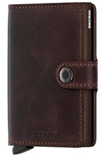 ΚΑΡΤΟΘΗΚΗ ΓΙΑ 10 ΚΑΡΤΕΣ LEATHER SECRID RFID SAFE MINI WALLET VINTAGE CHOCOLATE ΜΕ ΚΟΥΜΠΙ