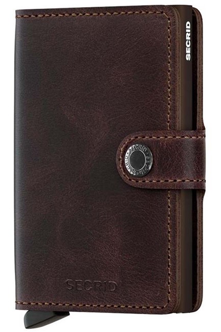 ΚΑΡΤΟΘΗΚΗ ΓΙΑ 10 ΚΑΡΤΕΣ LEATHER SECRID RFID SAFE MINI WALLET VINTAGE CHOCOLATE ΜΕ ΚΟΥΜΠΙ