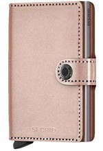 ΚΑΡΤΟΘΗΚΗ ΓΙΑ 10 ΚΑΡΤΕΣ LEATHER SECRID RFID SAFE MINI WALLET METALLIC ROSE ΜΕ ΚΟΥΜΠΙ