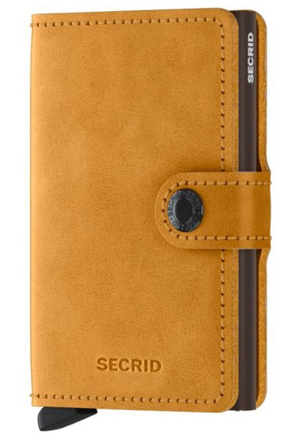 ΚΑΡΤΟΘΗΚΗ ΓΙΑ 10 ΚΑΡΤΕΣ LEATHER SECRID RFID SAFE MINI WALLET VINTAGE OCHRE ΜΕ ΚΟΥΜΠΙ