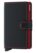 ΚΑΡΤΟΘΗΚΗ ΓΙΑ 10 ΚΑΡΤΕΣ LEATHER SECRID RFID SAFE MINI WALLET MATTE BLACK AND RED ΜΕ ΚΟΥΜΠΙ