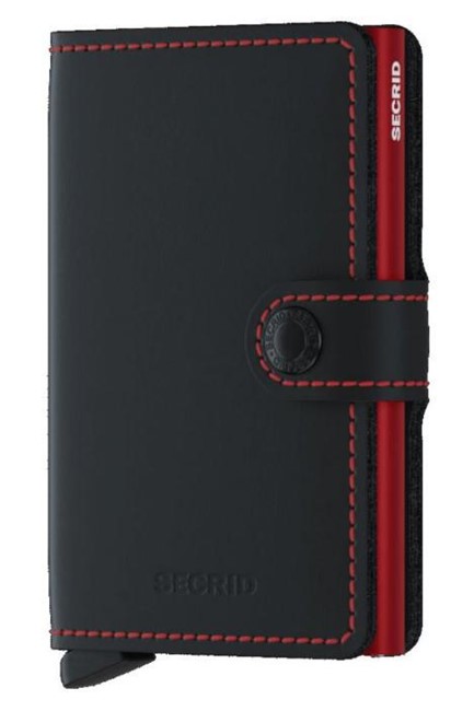 ΚΑΡΤΟΘΗΚΗ ΓΙΑ 10 ΚΑΡΤΕΣ LEATHER SECRID RFID SAFE MINI WALLET MATTE BLACK AND RED ΜΕ ΚΟΥΜΠΙ