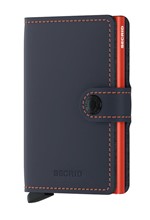 ΚΑΡΤΟΘΗΚΗ ΓΙΑ 10 ΚΑΡΤΕΣ LEATHER SECRID RFID SAFE MINI WALLET MATTE NIGHT BLUE ORANGE ΜΕ ΚΟΥΜΠΙ