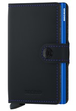 ΚΑΡΤΟΘΗΚΗ ΓΙΑ 10 ΚΑΡΤΕΣ LEATHER SECRID RFID SAFE MINI WALLET MATTE BLACK AND BLUE ΜΕ ΚΟΥΜΠΙ