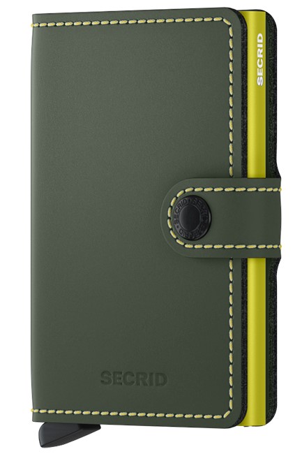 ΚΑΡΤΟΘΗΚΗ ΓΙΑ 10 ΚΑΡΤΕΣ LEATHER SECRID RFID SAFE MINI WALLET MATTE GREEN-LIME ΜΕ ΚΟΥΜΠΙ