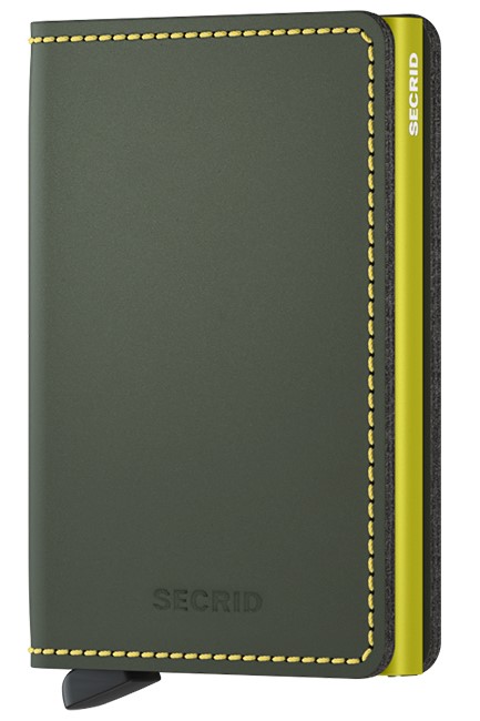 ΚΑΡΤΟΘΗΚΗ ΓΙΑ 10 ΚΑΡΤΕΣ LEATHER SECRID RFID SAFE SLIM WALLET MATTE LIME AND GREEN