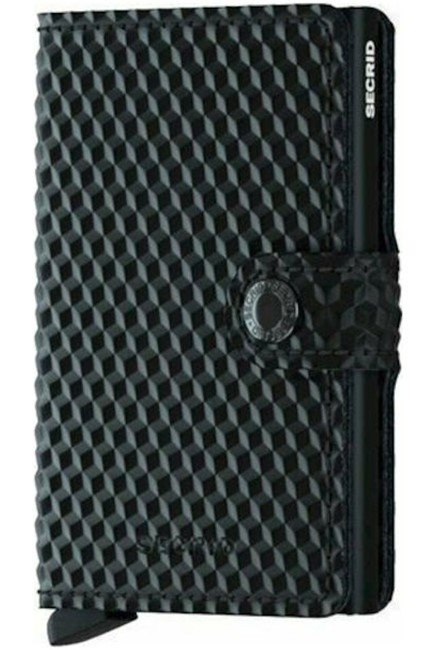 ΚΑΡΤΟΘΗΚΗ ΓΙΑ 10 ΚΑΡΤΕΣ LEATHER SECRID RFID SAFE MINI WALLET CUBIC BLACK-TITANIUM ΜΕ ΚΟΥΜΠΙ