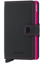 ΚΑΡΤΟΘΗΚΗ ΓΙΑ 10 ΚΑΡΤΕΣ LEATHER SECRID RFID SAFE MINI WALLET MATTE BLACK-FUCHSIA ΜΕ ΚΟΥΜΠΙ