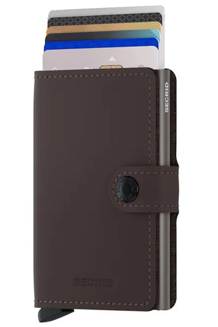 ΚΑΡΤΟΘΗΚΗ ΓΙΑ 10 ΚΑΡΤΕΣ LEATHER SECRID RFID SAFE MINI WALLET MATTE TRUFFLE ΜΕ ΚΟΥΜΠΙ