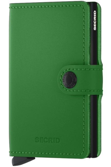 ΚΑΡΤΟΘΗΚΗ ΓΙΑ 10 ΚΑΡΤΕΣ LEATHER SECRID RFID SAFE MINI WALLET MATTE BRIGHT GREEN ΜΕ ΚΟΥΜΠΙ