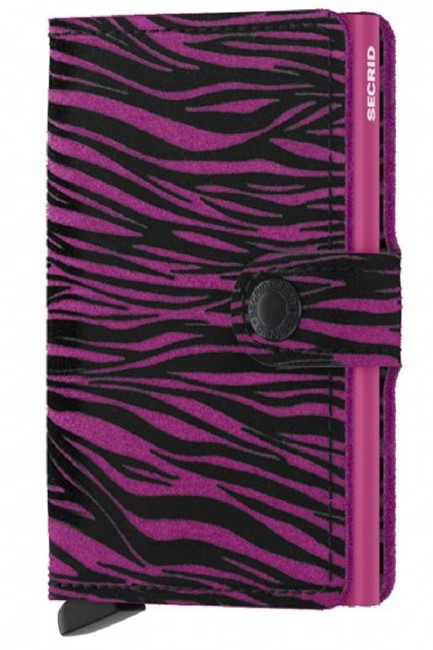 ΚΑΡΤΟΘΗΚΗ ΓΙΑ 10 ΚΑΡΤΕΣ LEATHER SECRID RFID SAFE MINI WALLET ZEBRA FUCHSIA  ΜΕ ΚΟΥΜΠΙ