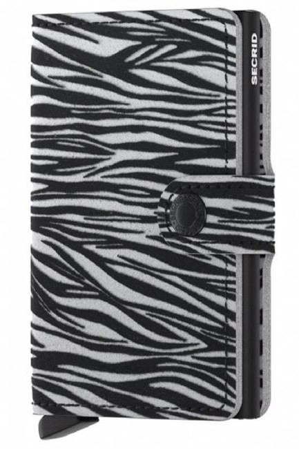 ΚΑΡΤΟΘΗΚΗ ΓΙΑ 10 ΚΑΡΤΕΣ LEATHER SECRID RFID SAFE MINI WALLET ZEBRA LIGHT GREY ΜΕ ΚΟΥΜΠΙ