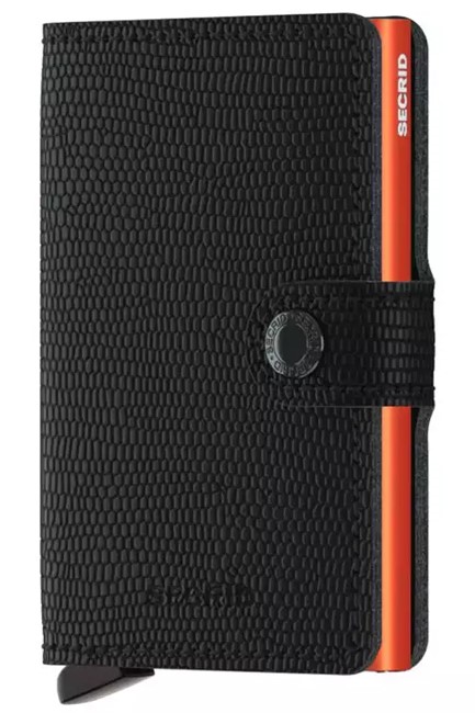 ΚΑΡΤΟΘΗΚΗ ΓΙΑ 10 ΚΑΡΤΕΣ LEATHER SECRID RFID SAFE MINI WALLET RANGO BLACK-ORANGE ΜΕ ΚΟΥΜΠΙ