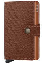 ΚΑΡΤΟΘΗΚΗ ΓΙΑ 10 ΚΑΡΤΕΣ LEATHER SECRID RFID SAFE MINI WALLET SAFFIANO CARAMEL ΜΕ ΚΟΥΜΠΙ