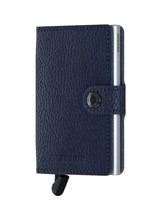 ΚΑΡΤΟΘΗΚΗ ΓΙΑ 10 ΚΑΡΤΕΣ LEATHER SECRID RFID SAFE MINI WALLET VEGET.TANNED NAVY SILVER ΜΕ ΚΟΥΜΠΙ