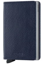 ΚΑΡΤΟΘΗΚΗ ΓΙΑ 10 ΚΑΡΤΕΣ LEATHER SECRID RFID SAFE SLIM WALLET VEGET.TANNED NAVY-SILVER