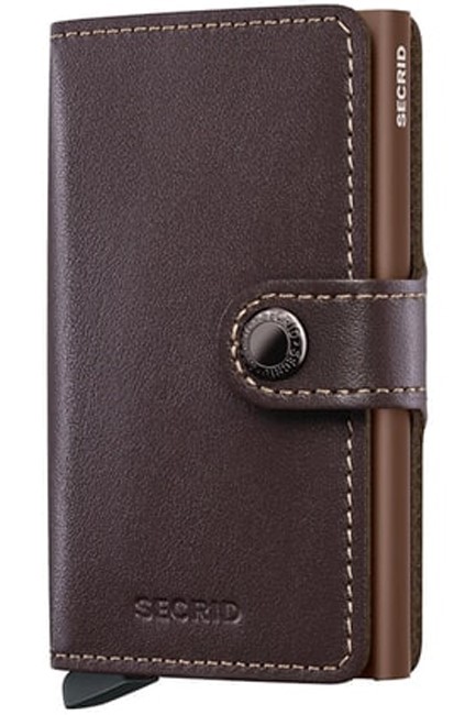 ΚΑΡΤΟΘΗΚΗ ΓΙΑ 10 ΚΑΡΤΕΣ LEATHER SECRID RFID SAFE MINI WALLET ORIGINAL CHOCOLATE ΜΕ ΚΟΥΜΠΙ