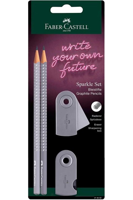 ΣΕΤ (2 ΜΟΛΥΒΙΑ FABER GRIP SPARKLE II ΑΝΘΡΑΚΙ & ΓΚΡΙ+ΞΥΣΤΡΑ MINI SLEEVE+ΓΟΜΑ MINI SLEEVE) 218482