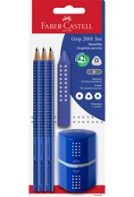 ΣΕΤ (3 ΜΟΛΥΒΙΑ FABER GRIP 2001+ΞΥΣΤΡΑ+ΓΟΜΑ) ΜΠΛΕ