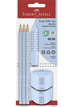 ΣΕΤ (3 ΜΟΛΥΒΙΑ FABER GRIP 2001+ΞΥΣΤΡΑ+ΓΟΜΑ) SKY BLUE 580074