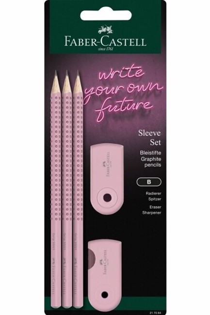 ΣΕΤ (1+2 ΔΩΡΟ ΜΟΛΥΒΙΑ FABER GRIP 2001+ΞΥΣΤΡΑ SLEEVE MINI+ΓΟΜΑ MINI) PINK SHADOW 217084