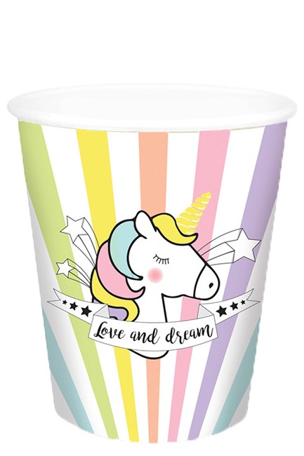 ΠΟΤΗΡΙΑ ΧΑΡΤΙΝΑ 250ML.ΣΕΤ 8ΤΕΜ.UNICORN LOVE AND DREAM